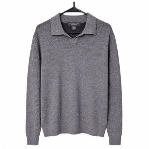 The Men Store Bloomingdales Gray Merino Wool  Polo Sweater Men XL  Long Sleeve